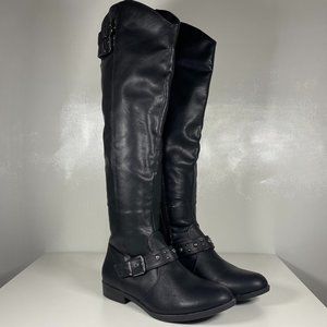 Lexi & Abbie Women Boots Knee High Talia Zip Faux Leather Black Sz 6
